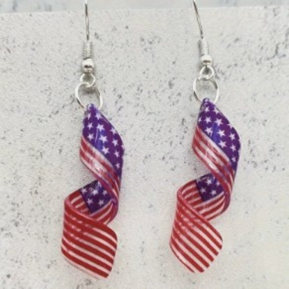 Chic Spiral American Flag Lightweight Acrylic Drop Earrings Alloy Posts